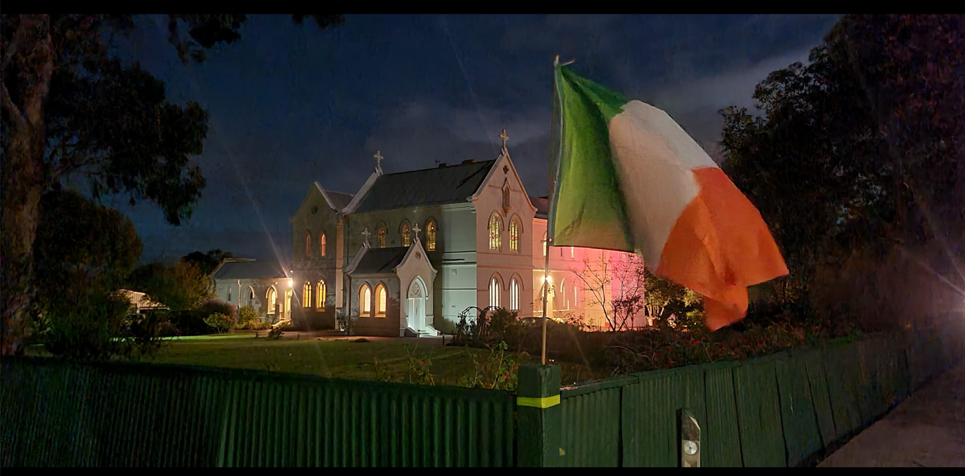 "Irish flag proudly flying at The Convent at Koroit, symbolizing the rich Irish heritage and cultural significance of the area."