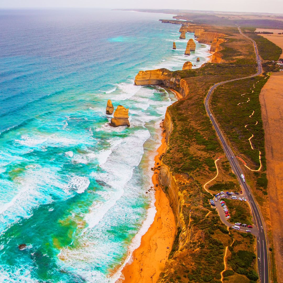 Photo of the Great ocean road with the 12 apostles landmark.