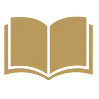 A minimalist gold icon of an open book centered on a light cream background.