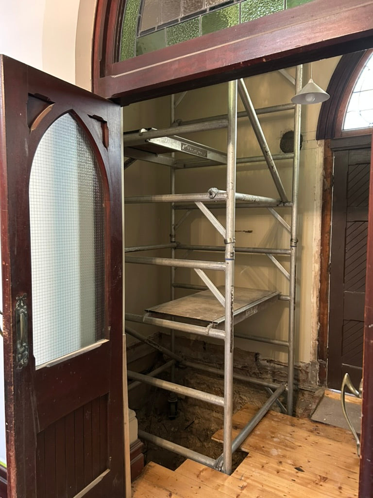 Photo of the construction of the lift at the Convent at Koroit.