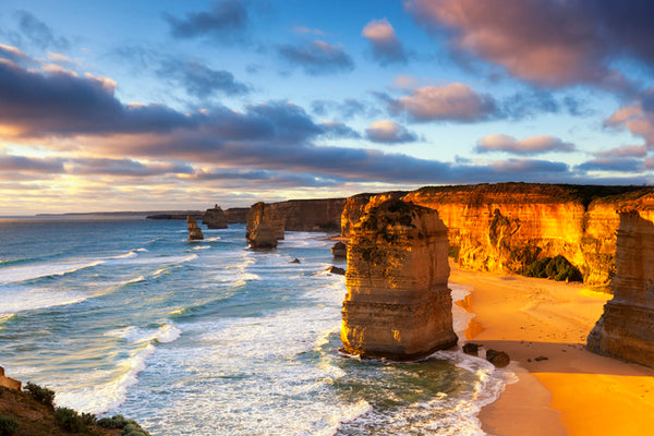 The twelve apostles close up along the great ocean road with a majestic sky.